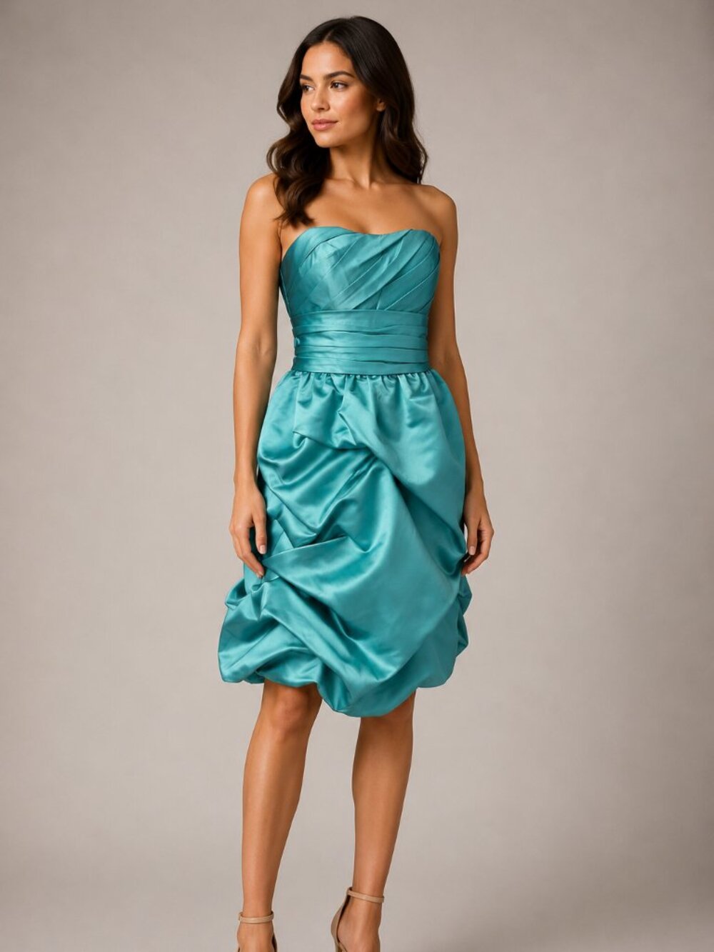 Bill Levkoff Teal Satin Strapless Sample Cocktail Dress Size 10 Formal
